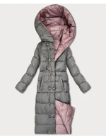 Růžovo-šedá oboustranná zimní bunda v délce ke kolenům Minority (P3-6017-52+61)