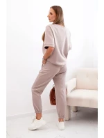 Dámský viskózový komplet s krátkým rukávem a nohavicemi tmavě béžová