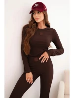 Dámský bavlněný komplet s dlouhým rukávem a legínami hnědý Dámský bavlněný komplet s dlouhým rukávem a legínami hnědý
