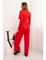 Dámský viskózový komplet s blůzkou a širokými kalhotami červený Dámský viskózový komplet s blůzkou a širokými kalhotami červený