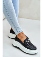 Kožené Dámské Mokasíny Na Platformě S Dekorací Černé Vinceza 89105