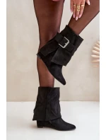 Boty Na Klínu S Ohnutým Závěsem A Přezkou Eko Semišové Černé Vortinia