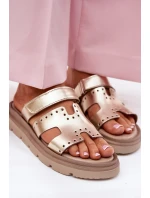 Dámské Pantofle Z Přírodní Kůže Na Platformě Zazoo 40440 Zlaté