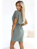 240-4 ROXI šaty s asymetrickou sukní a páskem - barva OLIVE