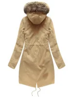 Béžová dámská zimní bunda parka s odepínací podšívkou a kapucí (7626BIG)