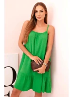 Dámské mušelínové šaty s ramínky a volánem zelený