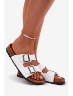 Dámské Pantofle Na Korek Platformě S Přezkami Bílé Redore