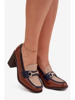 Dámské polobotky na sloupku s ražbou a zlatým detailem Novella – béžovo/hnědé