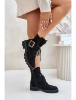 Zazoo 2951 Velurové Kozačky S Dekorativní Přezkou Černé Zazoo 2951 Velurové Kozačky S Dekorativní Přezkou Černé