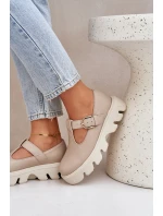 Kožené Polobotky S Přezkou Zazoo 20183 Béžové Kožené Polobotky S Přezkou Zazoo 20183 Béžové