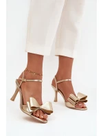 Sandály na podpatku s mašlí zlaté Noliva