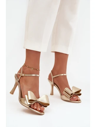 Sandály na podpatku s mašlí zlaté Noliva