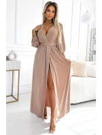 536-2 FIORELLA Dlouhé šaty s širokým páskem a výstřihem - BEACH