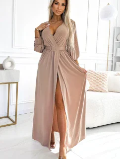 536-2 FIORELLA Dlouhé šaty s širokým páskem a výstřihem - BEACH