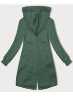 Šedozelená dlouhá dámská rozepínací mikina s kapucí LHD (AMG-693A)