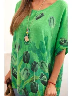 Dámská bavlněná košile s květinovým vzorem zelený