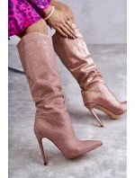 Módní kozačky na vysokém podpatku s kubickými zirkony růžove Lovisa Módní kozačky na vysokém podpatku s kubickými zirkony růžove Lovisa