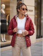 Dámská prošívaná přechodová bunda s kapucí, vínová, FashionStreet TY5785 Dámská prošívaná přechodová bunda s kapucí, vínová, FashionStreet TY5785