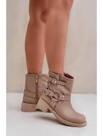 Kožené Dámské Botky Na Nízkém Bloku Se Pásky Zazoo 3644 Béžové