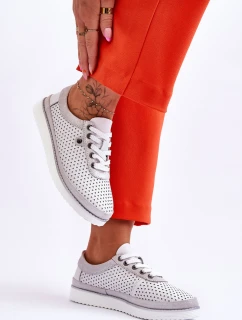 Módní kožená prolamovaná sportovní obuv Bílo-stříbrná Cantare