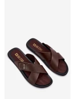 Kožené Pánské Pantofle S Přezkou Big Star RR174077 Hnědé