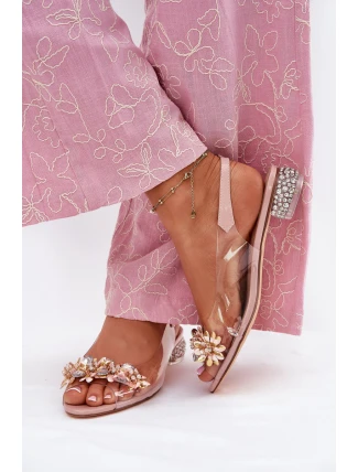 Průhledné sandály na nízkém podpatku se zdobením D&A MR51-709 růžové Průhledné sandály na nízkém podpatku se zdobením D&A MR51-709 růžové