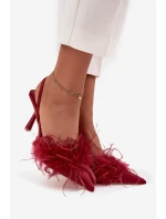 Lodičky s peřím a odhaleným patou bordó Belice