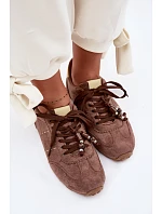 Dámské nízké tenisky s korálky Hnědé Galora