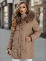 Dámská zimní bunda MORISIO dlouhá prošívaná s kapucí béžová FashionStreet TY5183