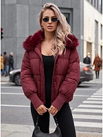 Dámská zimní prošívaná bunda s kožešinou, bordová, FashionStreet TY5817 Dámská zimní prošívaná bunda s kožešinou, bordová, FashionStreet TY5817