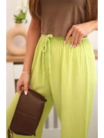 Mušelínové kalhoty se širokou nohavicí kiwi