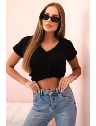 Dámská bavlněná blůza s V výstřihem a krátkým rukávem černá