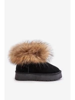 Kožené Sněhové Boty Na Platformě S Kožíškem Černé Avirisa