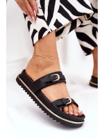 Dámské Klapky Hladké Na Platformě S Popruhy A Přezkami Černé Ziferte