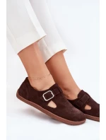 Semišové polobotky barefoot dámské s přezkou Zazoo N1261 čokoládové