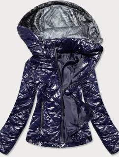 Tmavě modrá lesklá dámská bunda (BR9756-3)
