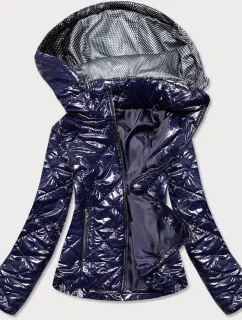 Tmavě modrá lesklá dámská bunda (BR9756-3)
