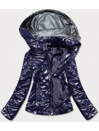 Tmavě modrá lesklá dámská bunda (BR9756-3)