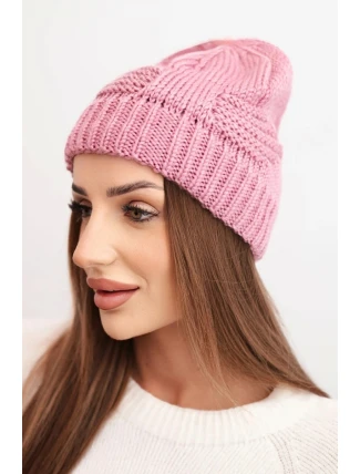 Dámská zimní čepice akrylová s ozdobným pletením K462 světle fialová
