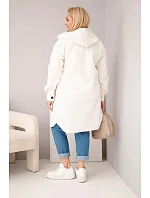Dámský kabát Plus Size s kapucí zapínaný na knoflíky světle béžový