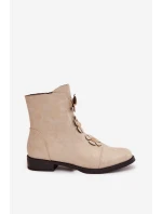 Zateplené dámské kotníkové boty na nízkém podpatku s ozdobnými květinami zlaté Pravienne