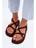 Sandály na platformě s zlatým detailem čokoládové Olmira