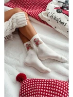 Dámské vánoční ponožky s medvídkem v čepici Santa – ecru Dámské vánoční ponožky s medvídkem v čepici Santa – ecru