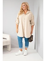 Dámská košile Plus Size z viskózy manšestrová s odepínacími rukávy béžová Dámská košile Plus Size z viskózy manšestrová s odepínacími rukávy béžová
