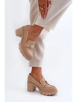 Dámské polobotky na masivním podpatku s ozdobou Beige Ranunca
