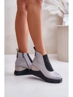 Lakované Kotníkové Boty Na Klínu Zateplené Šedé Vinceza 66703