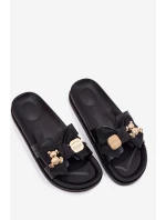 Dámské Pantofle S Mašlí A Zlatou Broží Černé Lynara