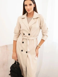 Dámský koženkový kabát béžový - New Collection Italy