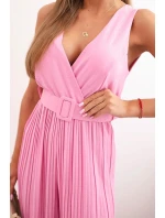 Plisovaná viskózová kombinéza světle růžová