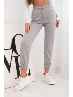 Dámské bavlněné kalhoty s gumou v pase šedé
